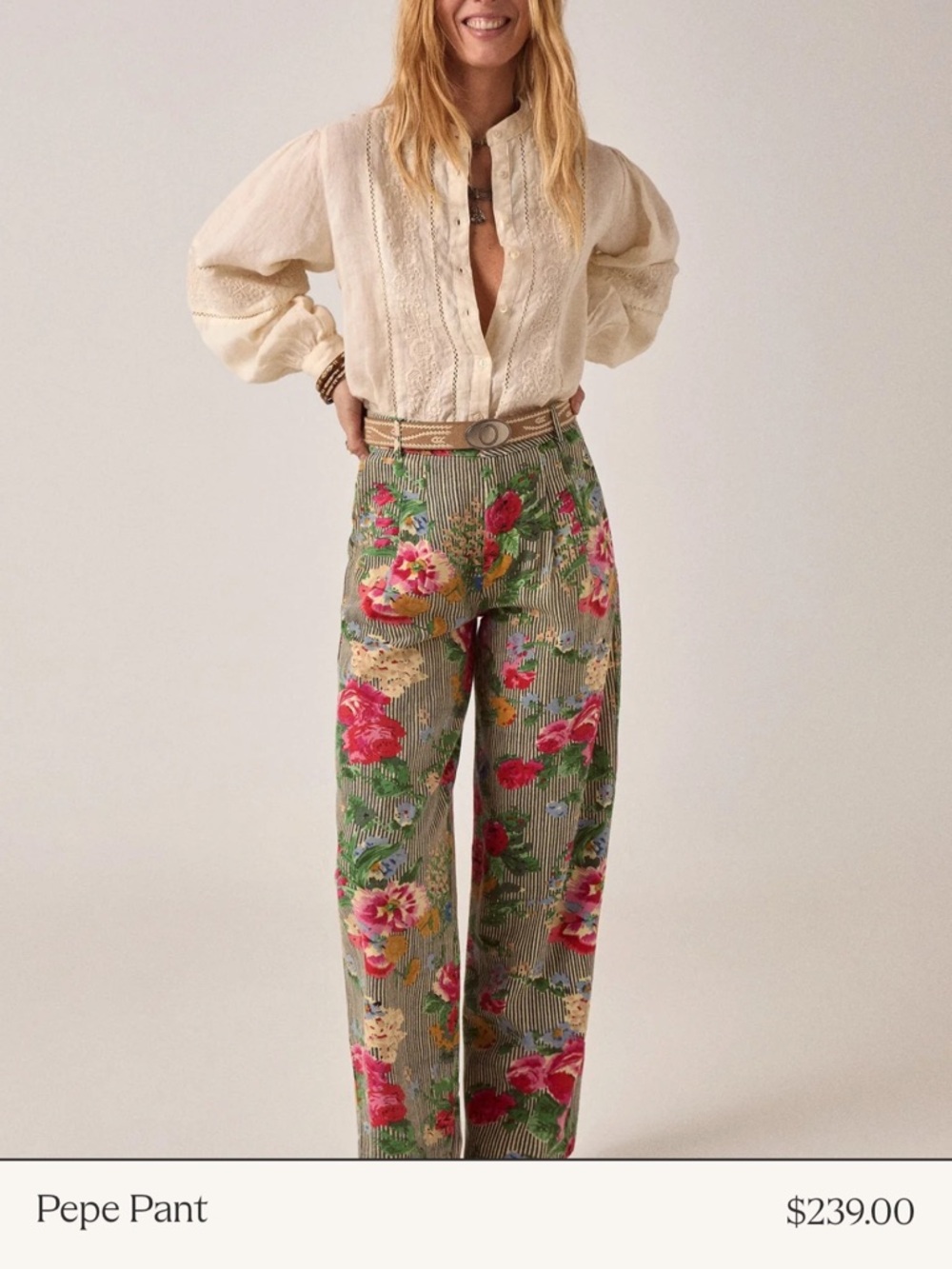 Floral Pleated Trousers - Black with Pink & Cream Blooms